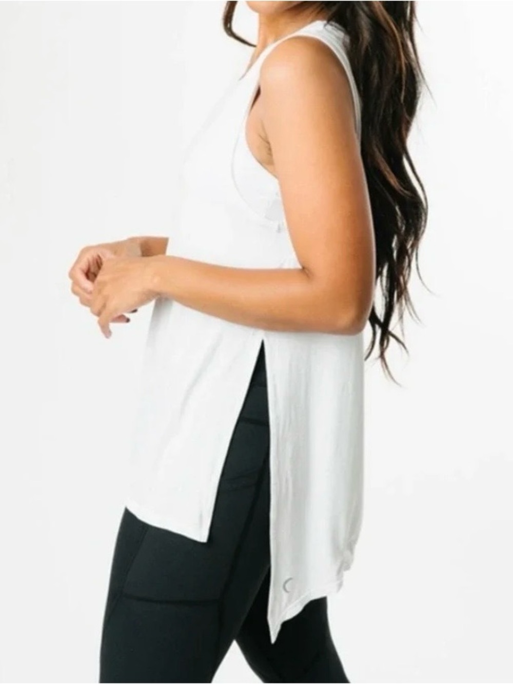 NWT ZYIA Long Finesse Slit Tank sz Med White